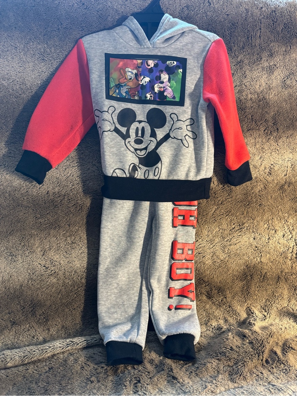 Disney Gray and Red Mickey Mouse Hoodie Jogger Set